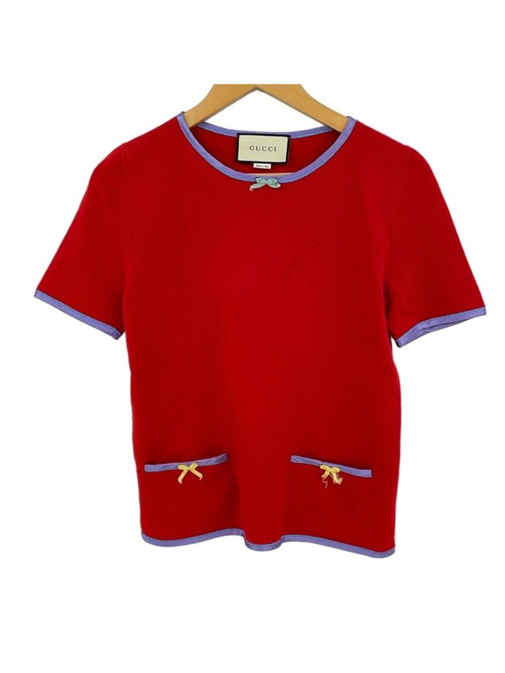 Gucci Short Sleeve Sweater Red Purple Multi Ribbon S